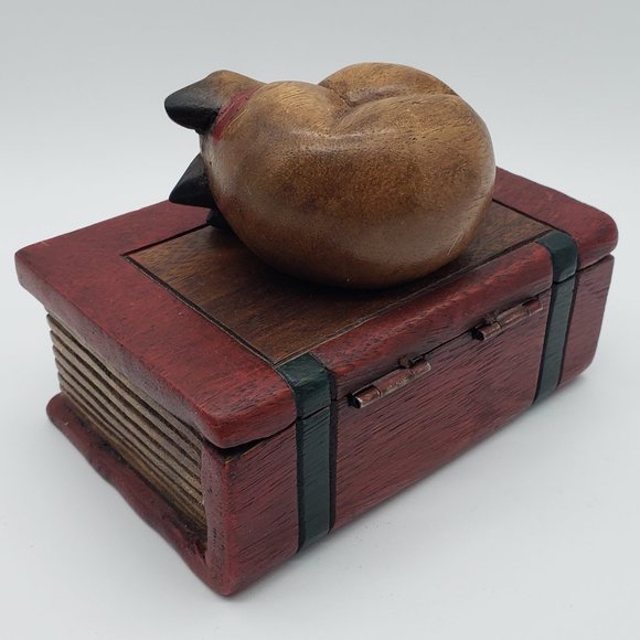 Handcrafted Wood Sleeping Cat on Book Trinket Box - Picture 9 of 14